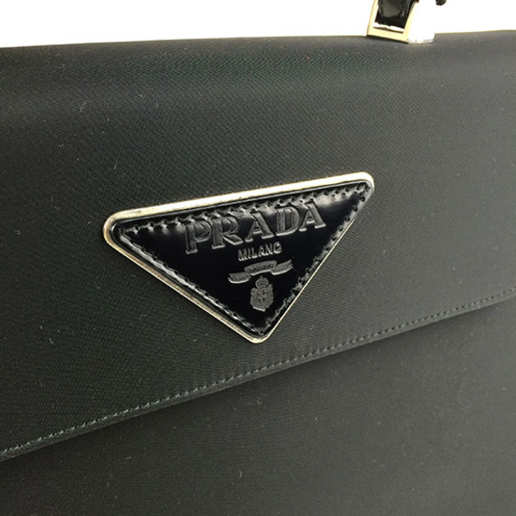 Prada Nylon x Enamel Kelly Type Bag Black Handbag - Picture 6 of 8